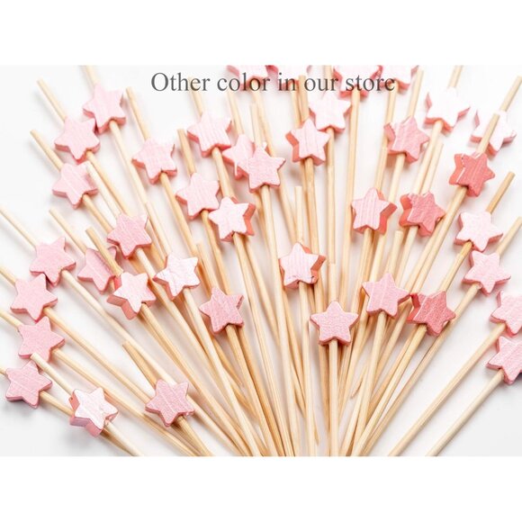 Premium Bamboo Cocktail Picks - 100 Eco-Friendly, Gold Star Sticks for Events - Picture 6 of 7